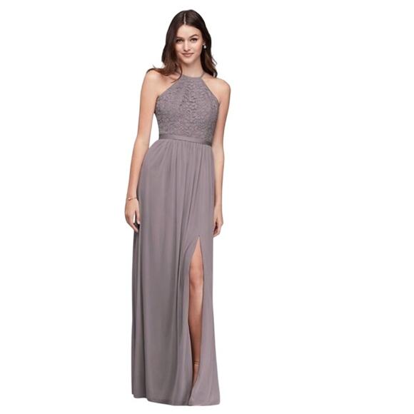 David's Bridal open back halter neck maxi dress Gray size 10 - Picture 2 of 5